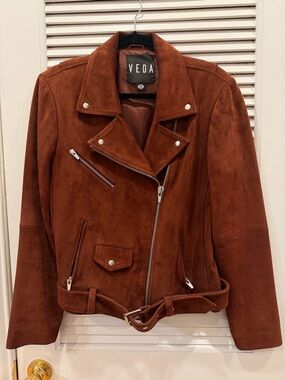 Veda Suede Moto Jacket in Rust Brown Size M